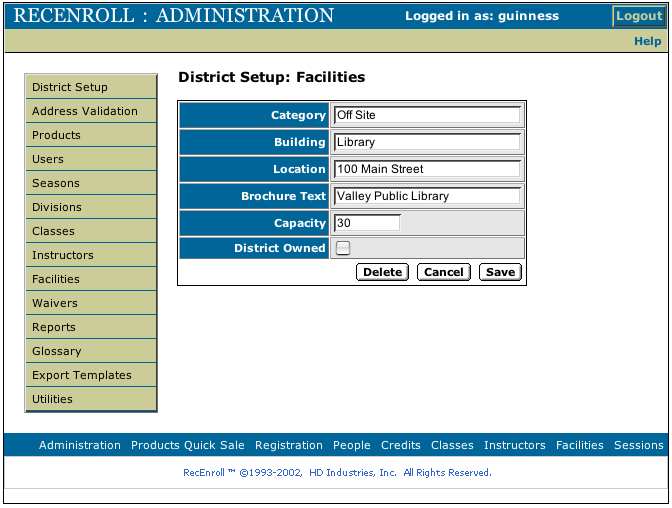 Facilities Setup 2