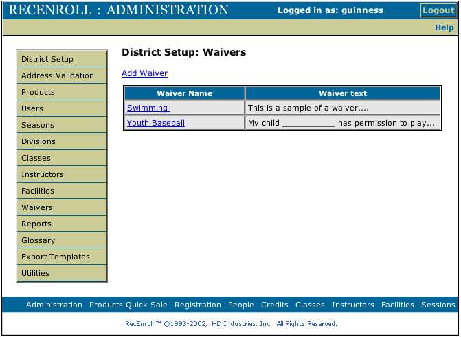 Waiver Setup 1